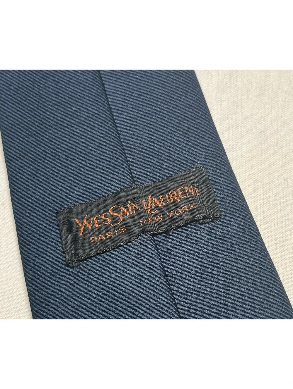Yves Saint Laurent Mens Neck Tie Navy Blue YSL Monogram Logo Vintage